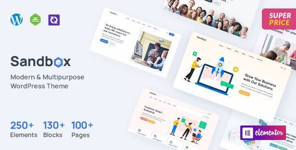 Sandbox is a modern & multipurpose WordPress theme for startups, businesses, SaaS, software, SEO, marketing, agencies, portfolios, personal blogs, journals, shops, eCommerce, photography, weddings, travel, etc. design your website just how you like it.