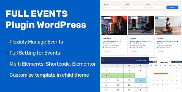 FullEvents is a fully functional plugin that can work with all WordPress themes, easily setup and customize without any coding skills.
