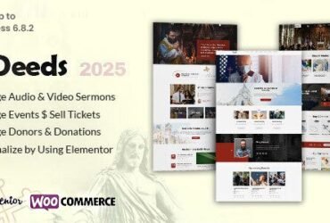 Deeds is aimed at building a progressing website on multiple niches, such as church, religious propagation, nonprofit organization, ministry, church event, church donation or a church fundraising website.
