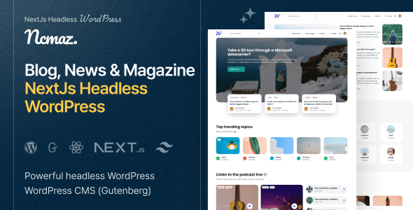Ncmaz – Nextjs Headless WordPress includes 2 part projects. Part 1 is Front-end which is the Nextjs project that will run on the client side (Frontend site). Part 2 is a WordPress plugin that builds database features on your WordPress site.